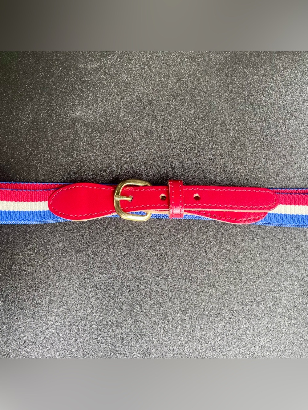 Vintage Red White Blue Elastic Leather Brass Thin Belt